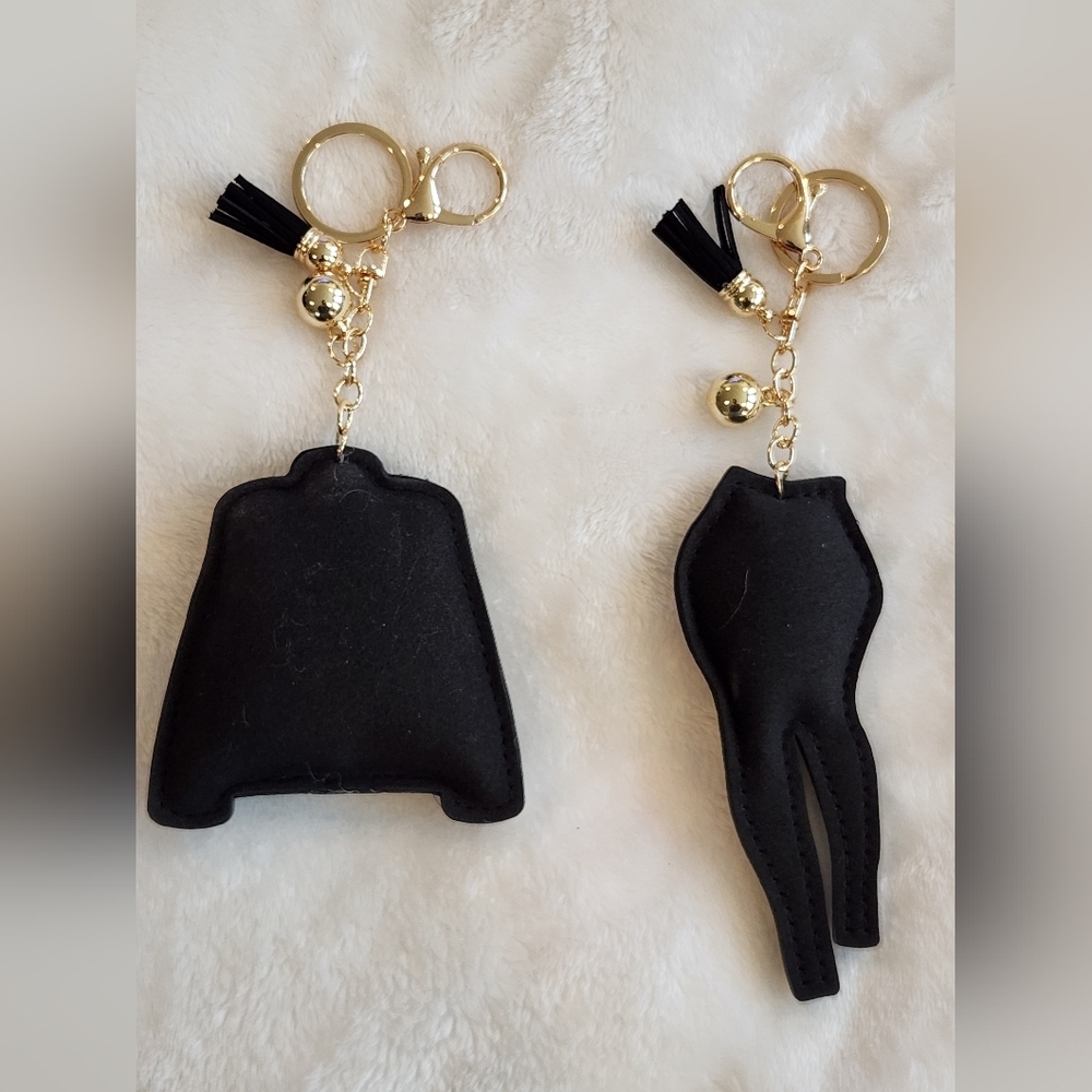 Black and Silver Rhinestone Black Jean Jacket And Jeans Keychain Set Bag Charm - Picture 4 of 4